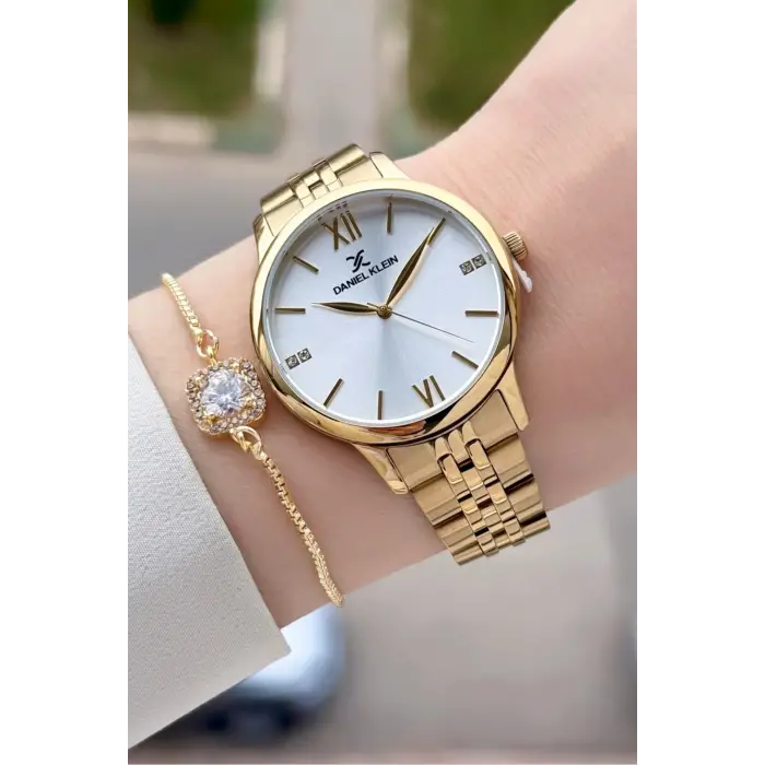 Gold Renk 35 Mm Hediye Paketli Kadın Kol Saati Ve Bileklik