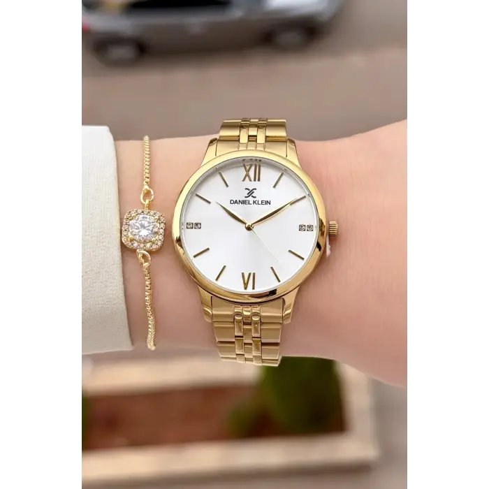 Gold Renk 35 Mm Hediye Paketli Kadın Kol Saati Ve Bileklik