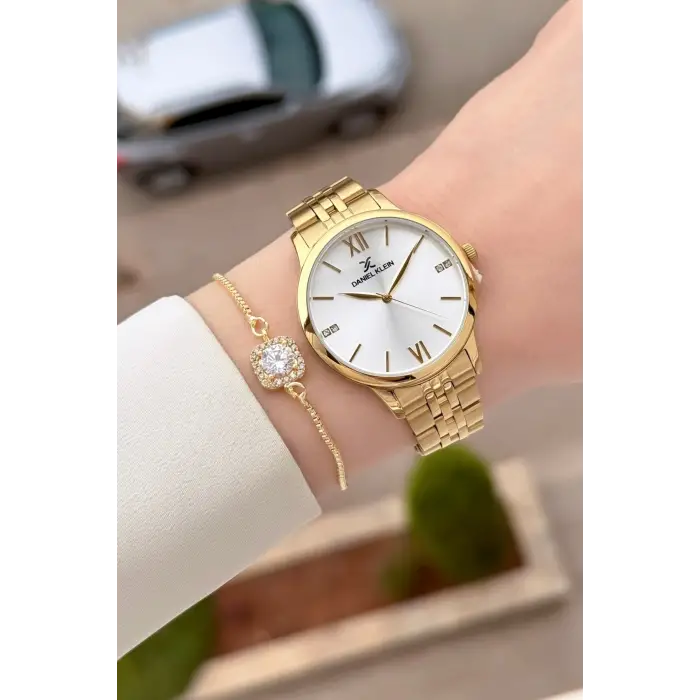 Gold Renk 35 Mm Hediye Paketli Kadın Kol Saati Ve Bileklik