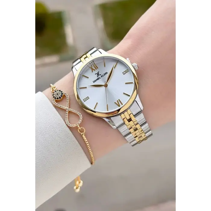Gold Gümüş Renk Kadın Kol Saati Ve Bileklik
