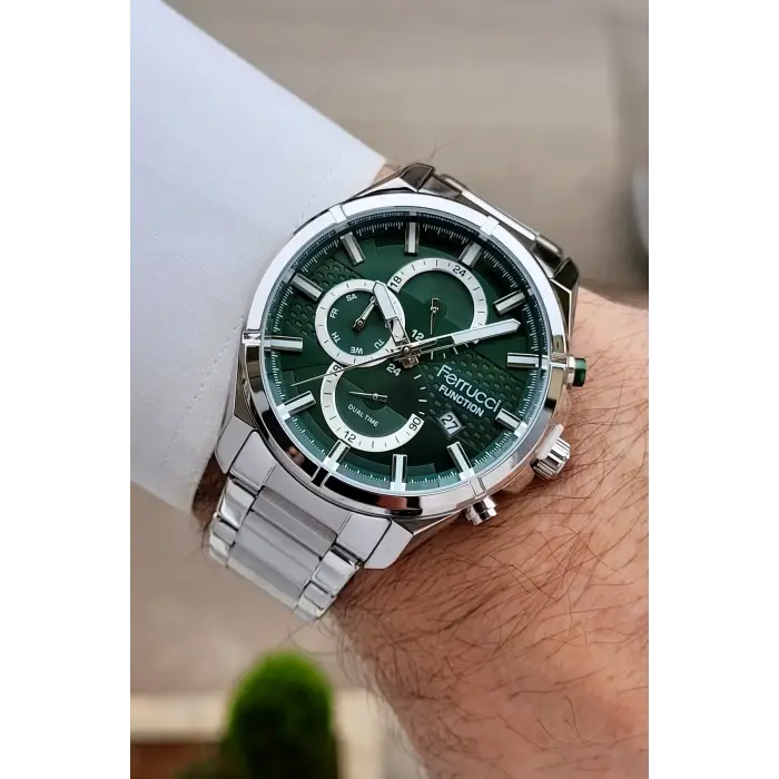 Kadranı Yeşil Kordonu Gümüş Renk 43 Mm İç Göstergeleri Aktif Erkek Kol Saati