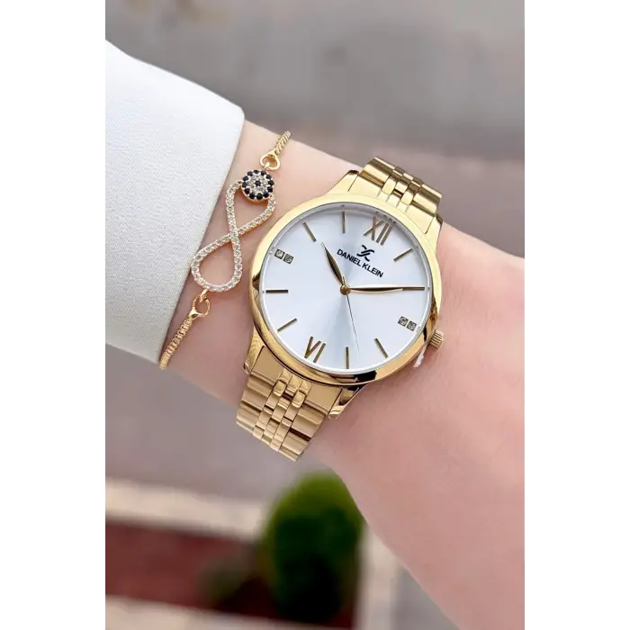 Gold Renk 35 mm Hediye Paketli Kadın Kol Saati ve Bileklik