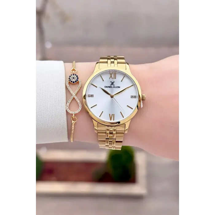 Gold Renk 35 mm Hediye Paketli Kadın Kol Saati ve Bileklik