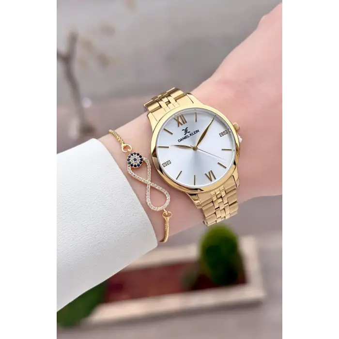 Gold Renk 35 mm Hediye Paketli Kadın Kol Saati ve Bileklik