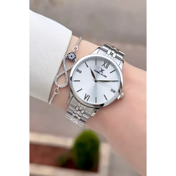 Gümüş Renk 35 mm Hediye Paketli Kadın Kol Saati ve Bileklik
