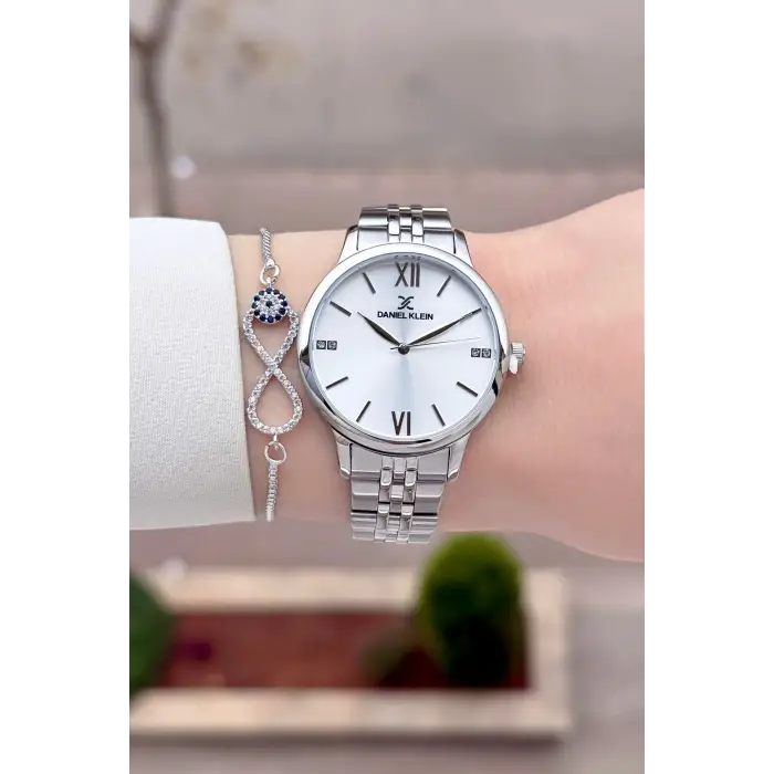 Gümüş Renk 35 mm Hediye Paketli Kadın Kol Saati ve Bileklik