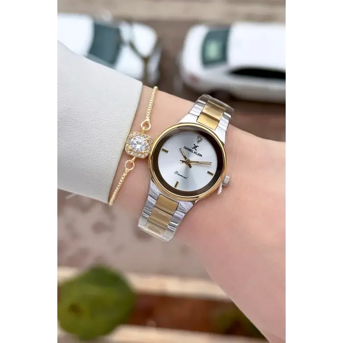 Gold Gümüş Renk 30 mm Hediye Paketli Kadın Kol Saati ve Hediye Bileklik