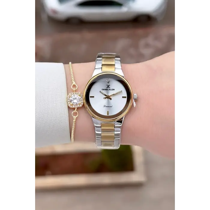 Gold Gümüş Renk 30 mm Hediye Paketli Kadın Kol Saati ve Hediye Bileklik