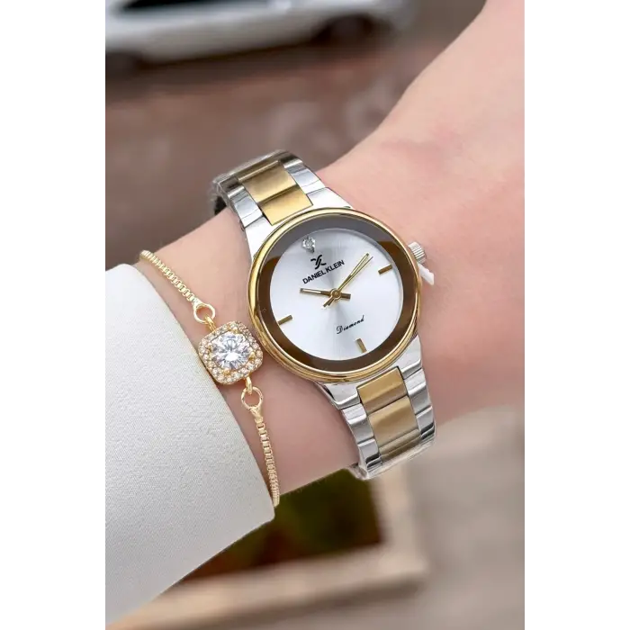Gold Gümüş Renk 30 mm Hediye Paketli Kadın Kol Saati ve Hediye Bileklik