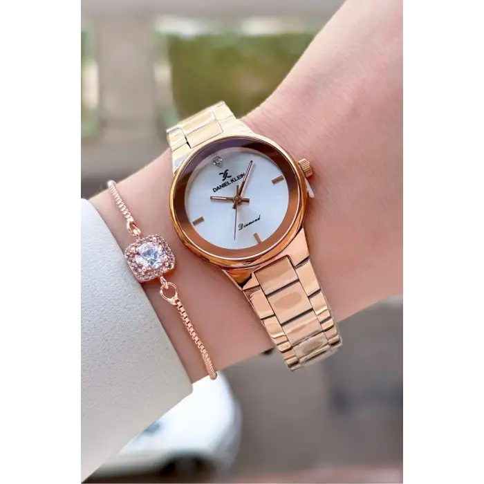 Rose Renk 30 mm Hediye Paketli Kadın Kol Saati ve Hediye Bileklik