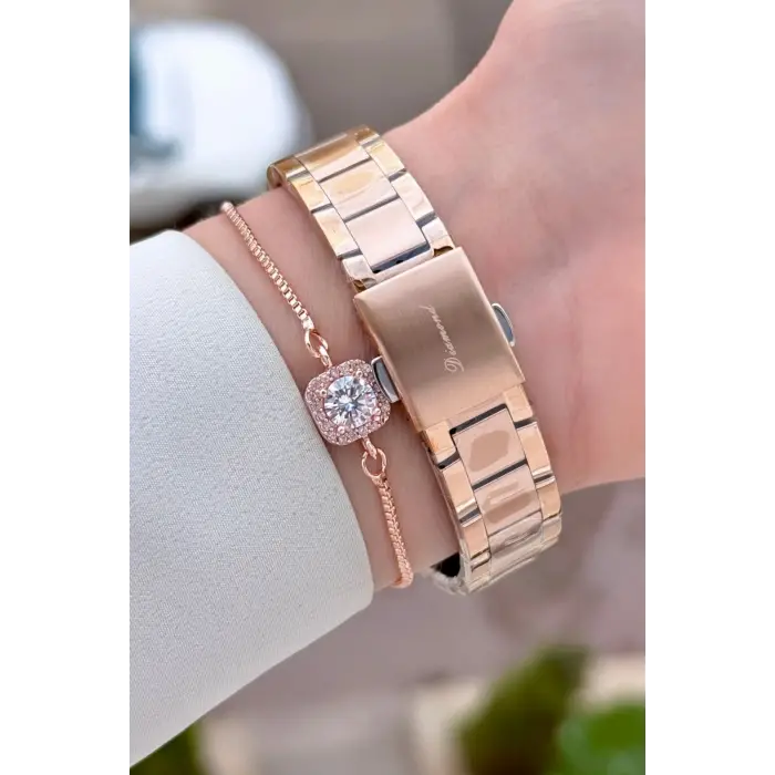 Rose Renk 30 mm Hediye Paketli Kadın Kol Saati ve Hediye Bileklik
