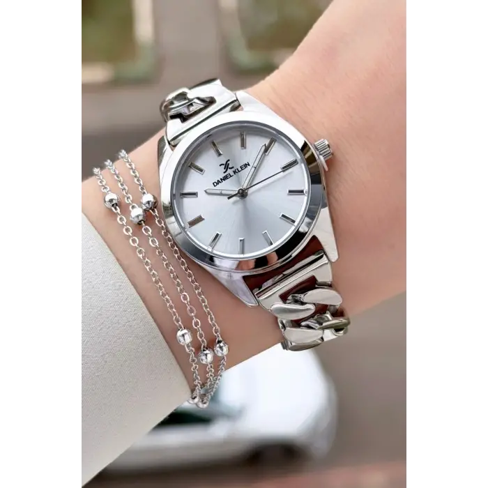 Gümüş Renk 32 mm Hediye Paketli Kadın Kol Saati ve Bileklik
