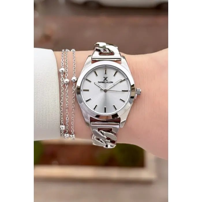 Gümüş Renk 32 mm Hediye Paketli Kadın Kol Saati ve Bileklik