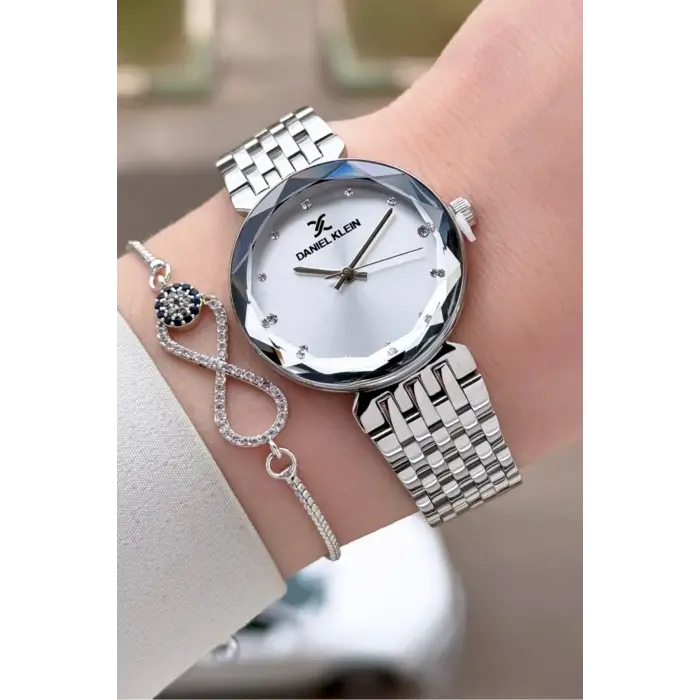 Gümüş Renk 30 mm Hediye Paketli Kadın Kol Saati ve Bileklik