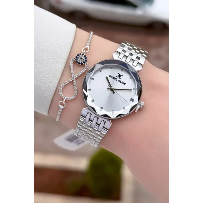 Gümüş Renk 30 mm Hediye Paketli Kadın Kol Saati ve Bileklik