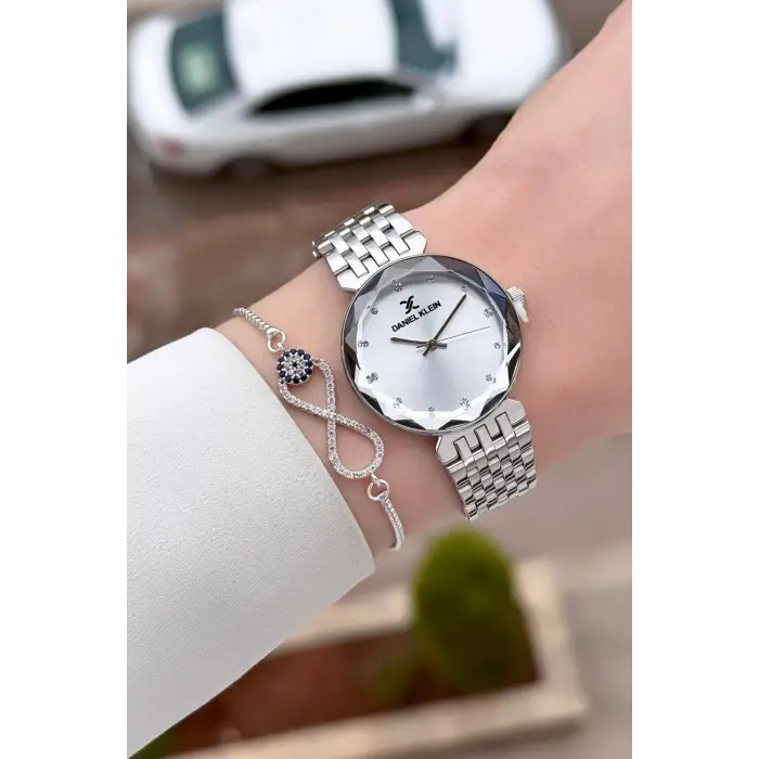 Gümüş Renk 30 mm Hediye Paketli Kadın Kol Saati ve Bileklik