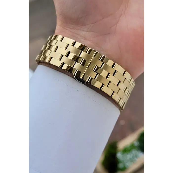 Gold Renk Hediye Paketli Paslanmaz Full Çelik Kasa Erkek Kol Saati