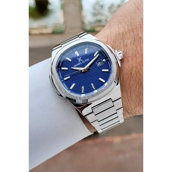 Kadranı Lacivert Kordonu Gümüş Renk Hediye Paketli 41 mm Erkek Kol Saati