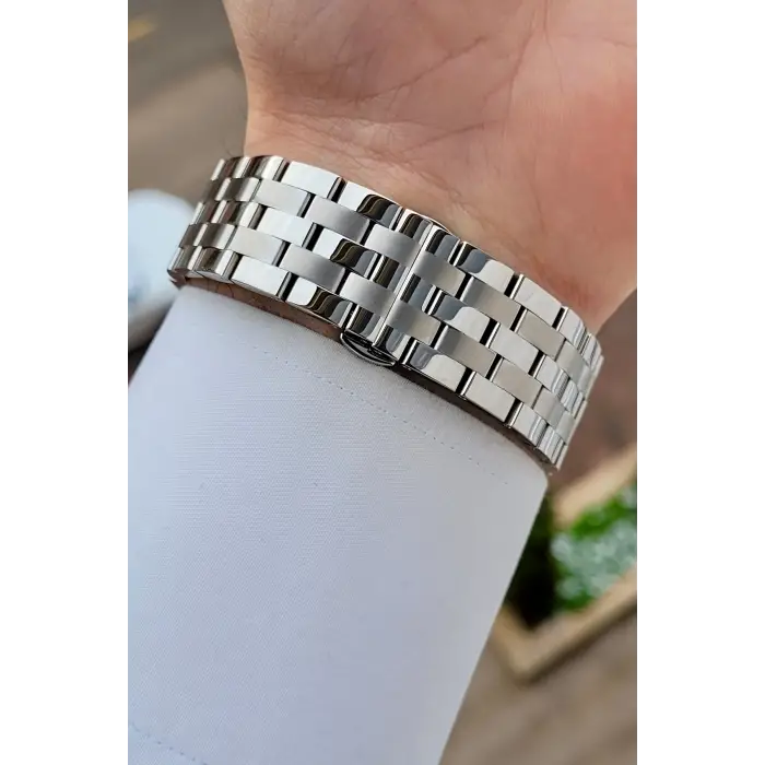 Gümüş Lacivert Hediye Paketli Paslanmaz Full Çelik Kasa Erkek Kol Saati