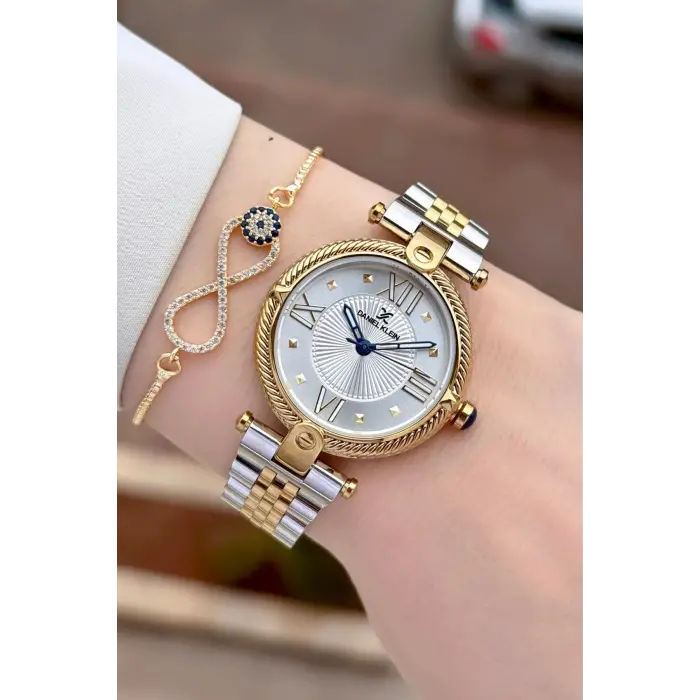 Gold Gümüş Renk 32 Mm Kadın Kol Saati ve Bileklik