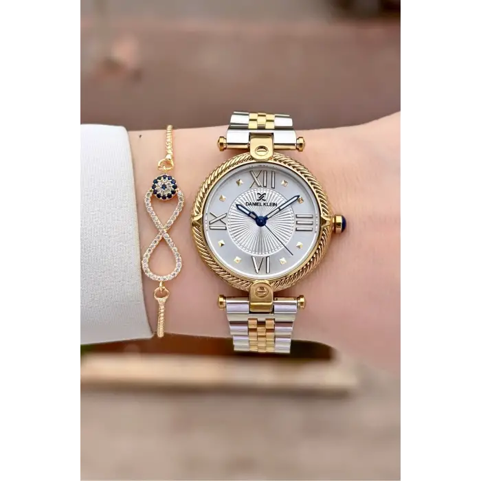 Gold Gümüş Renk 32 Mm Kadın Kol Saati ve Bileklik