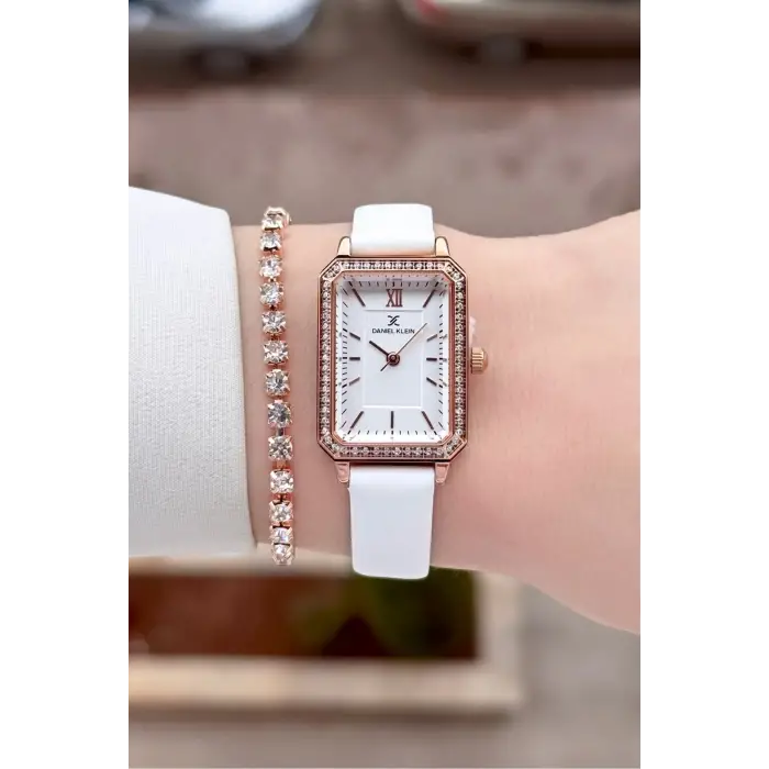Kasası Rose Kordonu Beyaz Renk Kadın Kol Saati ve Bileklik