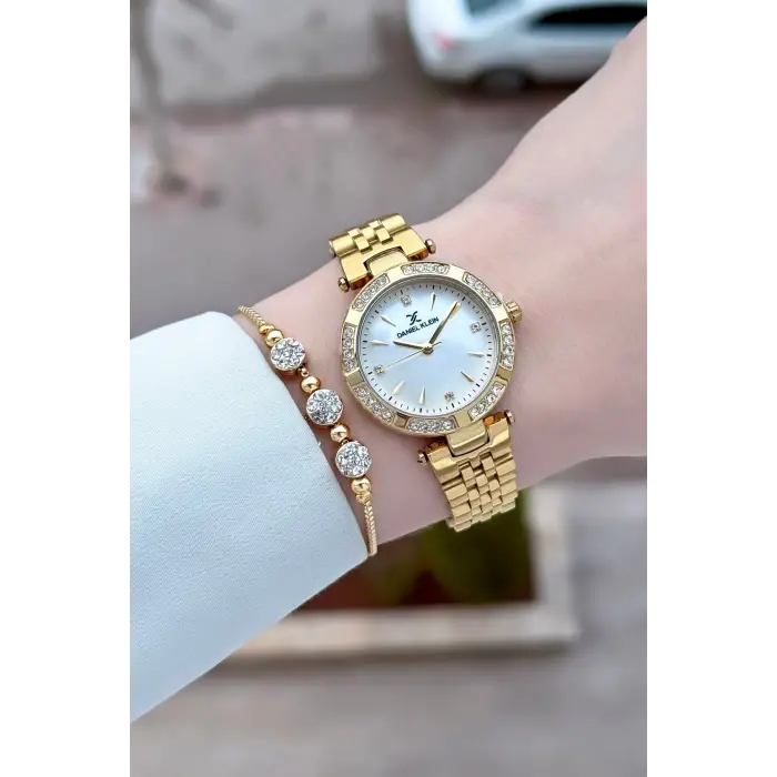 Gold Renk 30 Mm Kadın Kol Saati ve Bileklik