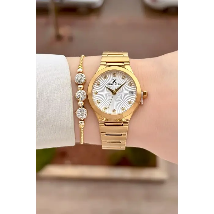 Gold Renk 30 Mm Kadın Kol Saati ve Bileklik