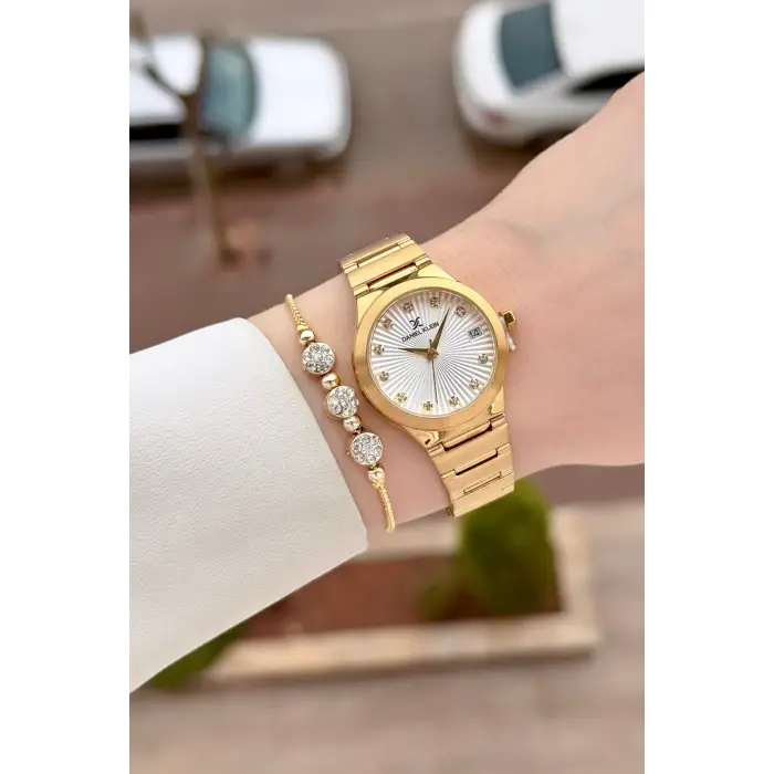 Gold Renk 30 Mm Kadın Kol Saati ve Bileklik
