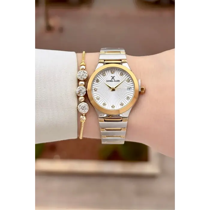Gold Gümüş Renk 30 Mm Kadın Kol Saati ve Bileklik