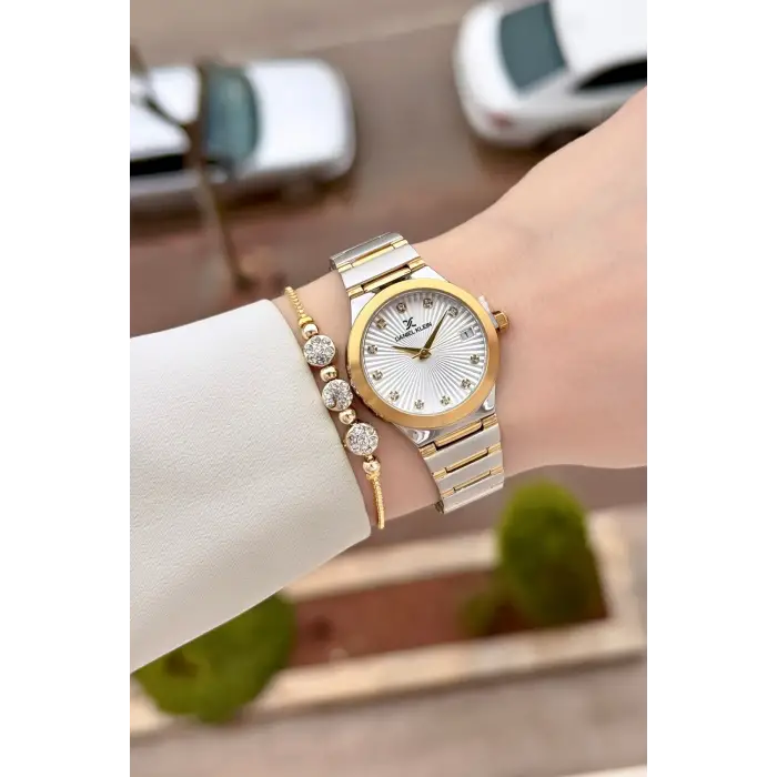 Gold Gümüş Renk 30 Mm Kadın Kol Saati ve Bileklik