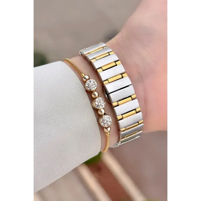 Kadranı Yeşil Kordonu Gold Gümüş Renk 30 Mm Kadın Kol Saati ve Bileklik