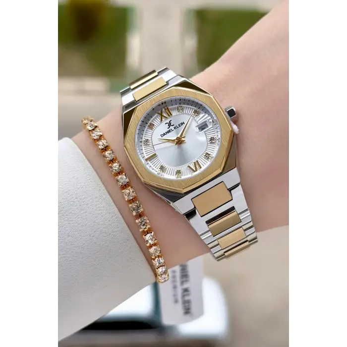 Gold Gümüş Renk Hediye Paketli 30 Mm Kadın Kol Saati ve Bileklik