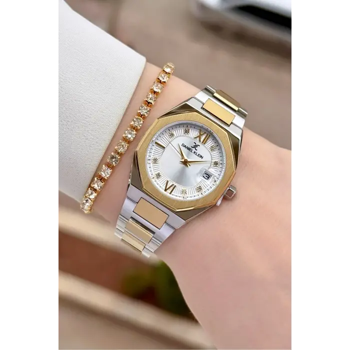 Gold Gümüş Renk Hediye Paketli 30 Mm Kadın Kol Saati ve Bileklik