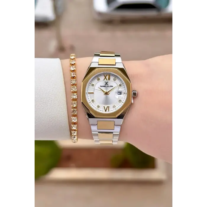 Gold Gümüş Renk Hediye Paketli 30 Mm Kadın Kol Saati ve Bileklik
