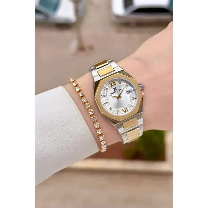 Gold Gümüş Renk Hediye Paketli 30 Mm Kadın Kol Saati ve Bileklik