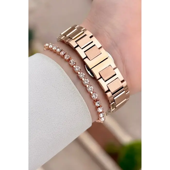 Rose Renk Hediye Paketli 30 Mm Kadın Kol Saati ve Bileklik