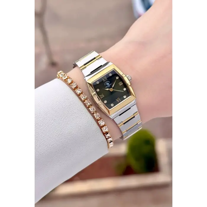 Santa Barbara Polo & Racquet Club Kadranı Yeşil Kodronu Gold Gümüş Renk 23,5 Mm Kadın Kol Saati ve Bileklik