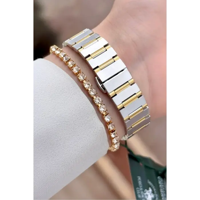 Santa Barbara Polo & Racquet Club Kadranı Yeşil Kodronu Gold Gümüş Renk 23,5 Mm Kadın Kol Saati ve Bileklik
