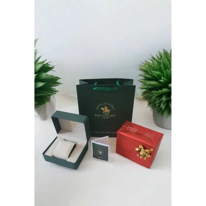 Santa Barbara Polo & Racquet Club Kadranı Yeşil Kodronu Gold Gümüş Renk 23,5 Mm Kadın Kol Saati ve Bileklik