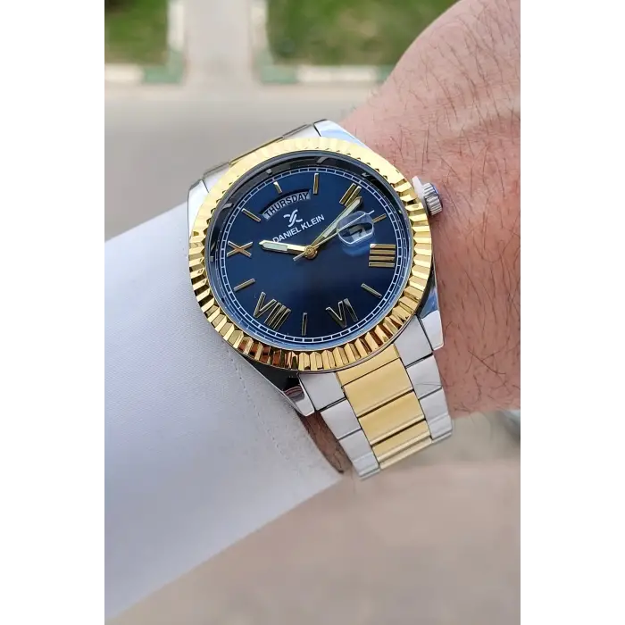 Gold Gümüş Renk Takvim ve Gün Fonksiyonlu Erkek Kol Saati