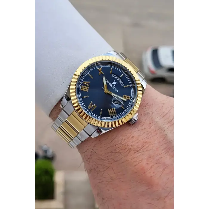 Gold Gümüş Renk Takvim ve Gün Fonksiyonlu Erkek Kol Saati