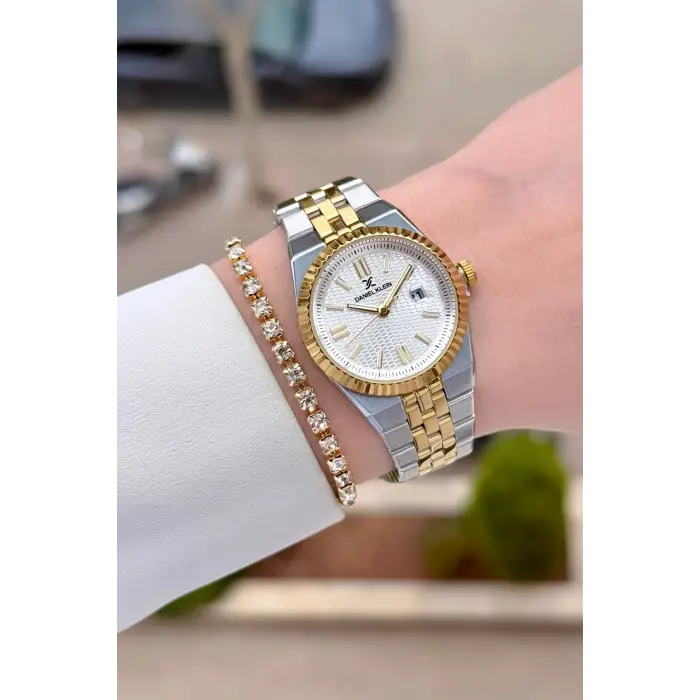 Gold Gümüş Renk 30 mm Kadın Kol Saati ve Bileklik