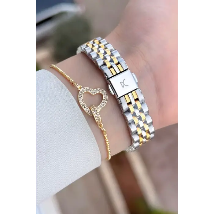 Kadranı Yeşil Kordonu Gold Gümüş Renk Kadın Kol Saati