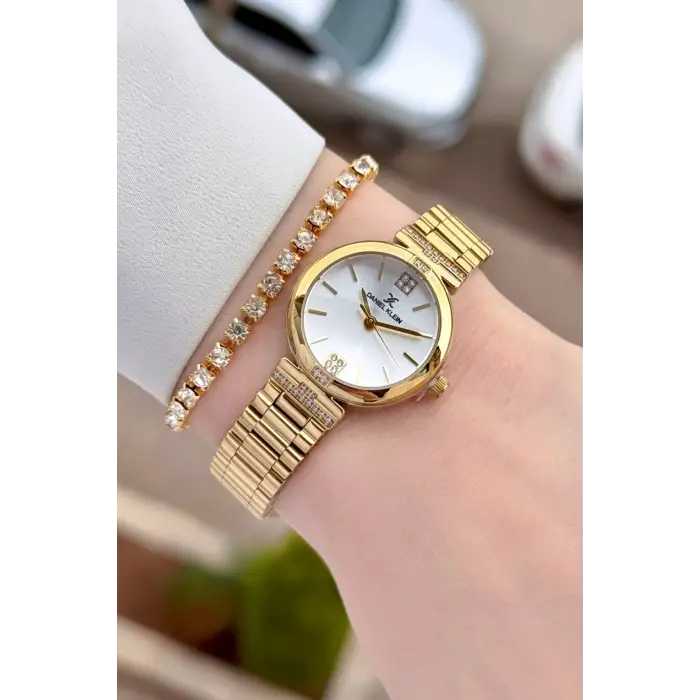 Gold Renk 26 Mm Kadın Kol Saati ve Bileklik