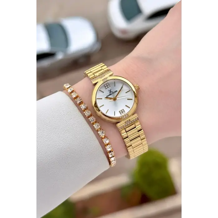 Gold Renk 26 Mm Kadın Kol Saati ve Bileklik
