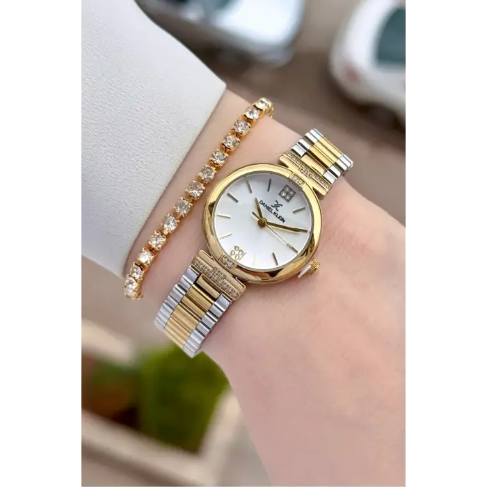 Gold Gümüş Renk 26 Mm Kadın Kol Saati ve Bileklik