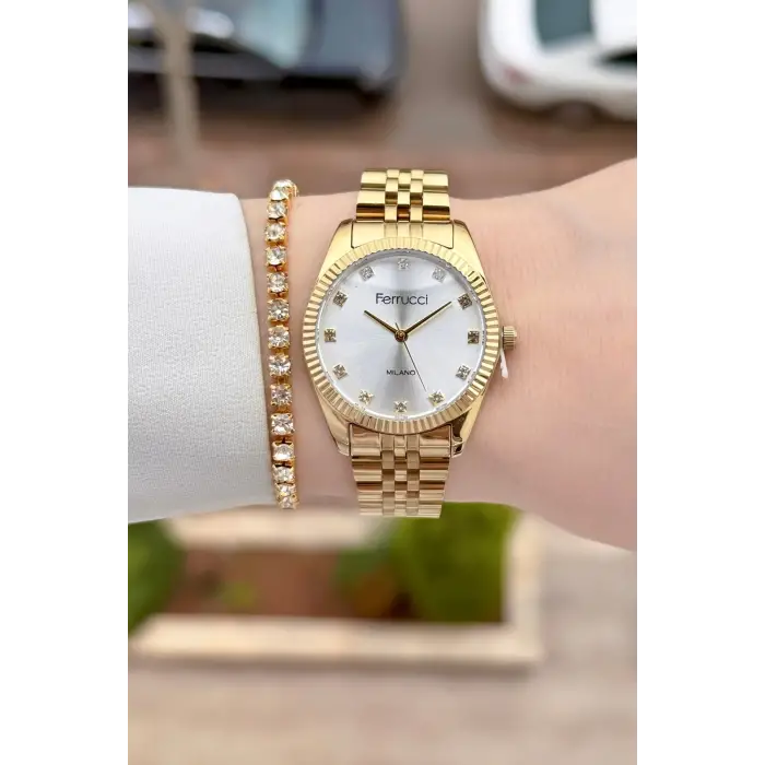 Gold Renk Kadın Kol Saati ve Bileklik