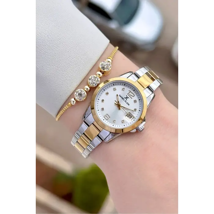 Gold Gümüş Renk 28 mm Kadın Kol Saati ve Bileklik