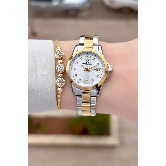 Gold Gümüş Renk 28 mm Kadın Kol Saati ve Bileklik